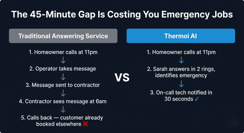 AI phone system vs traditional HVAC answering service — speed and emergency response comparison