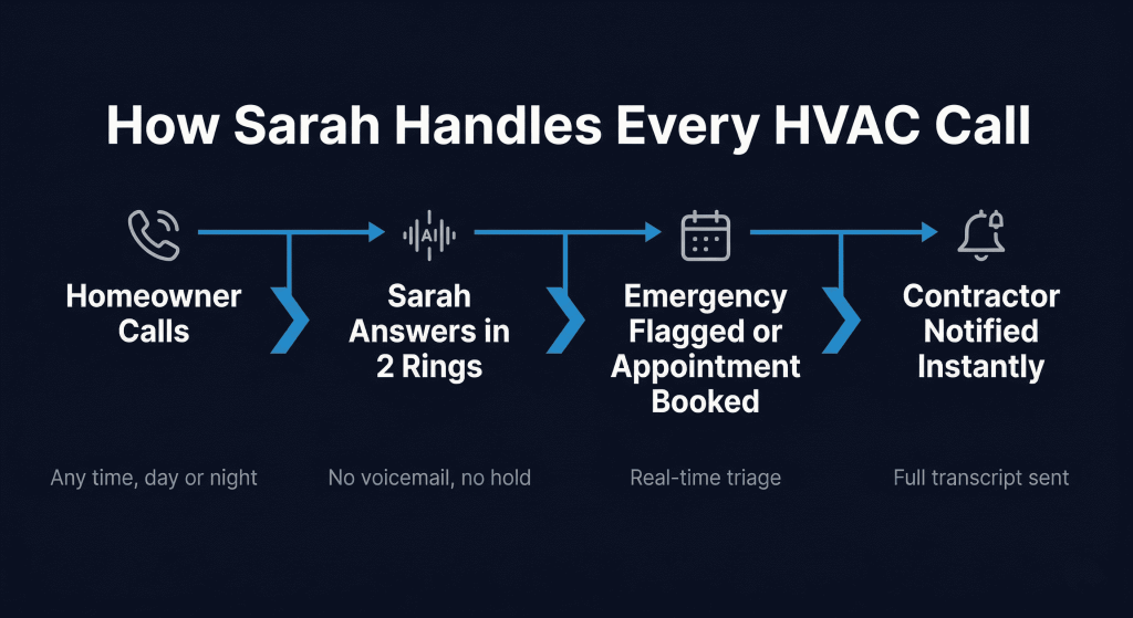 How an AI phone system works for HVAC contractors — Sarah handles inbound calls 24/7