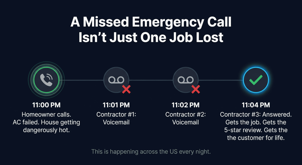 Missed HVAC emergency call at night — homeowner calls three contractors first to answer wins