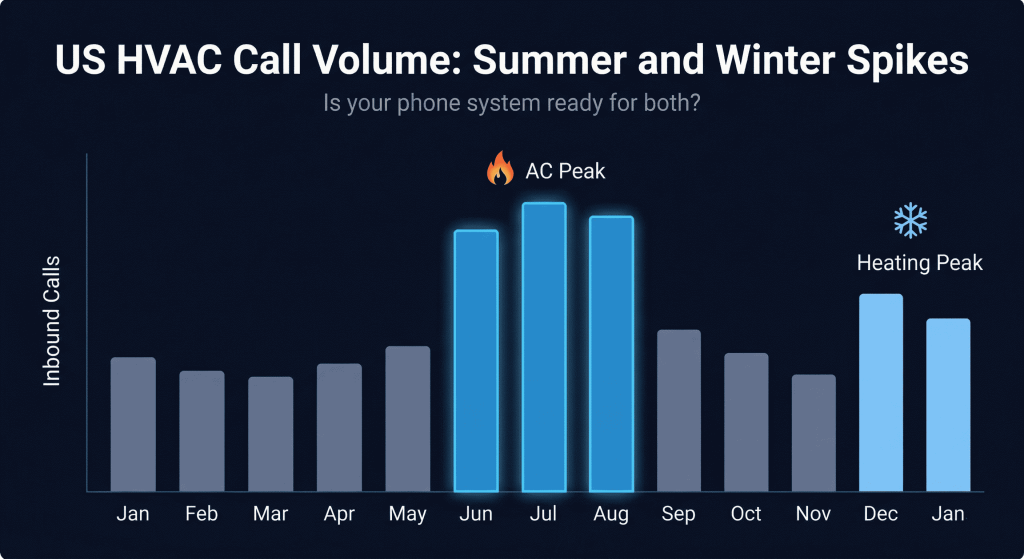 US HVAC call volume summer and winter spikes — peak season preparation
